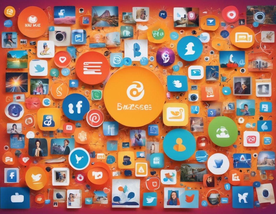 A vibrant collage showcasing diverse user-generated content, including blog posts, social media snippets, and visual artwork, interconnected by digital networks and icons representing different platforms. Include an inspiring backdrop of a growing blogging community, with people of various ages and backgrounds engaging with the content. Bright colors and a dynamic, energetic feel to capture the excitement of collaboration and connection. super-realistic. vibrant colors. 3D.